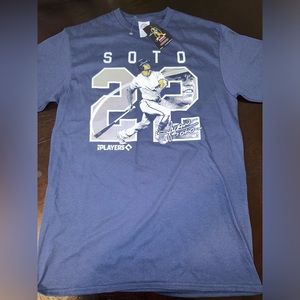 NY Yankees 22 Juan Soto Baseball Navy Blue T-Shirt MENS MED
